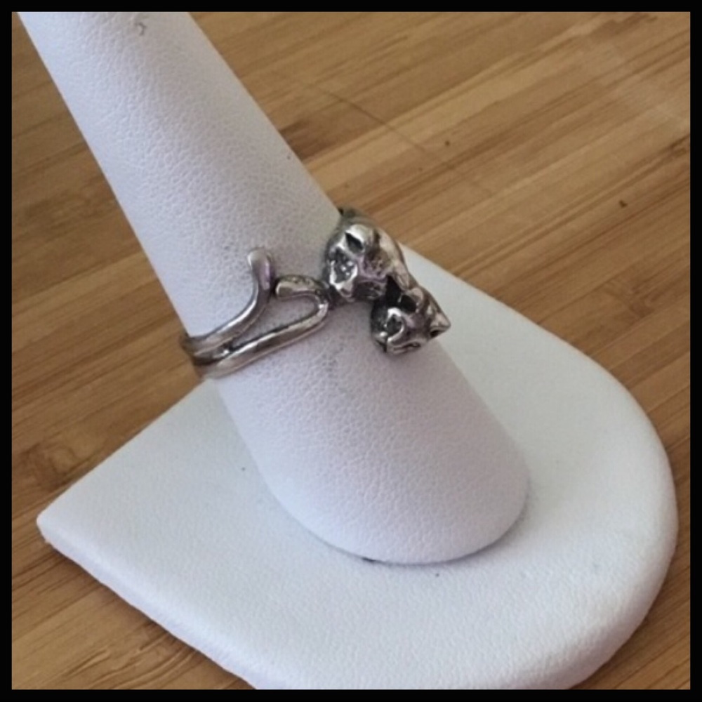 Vintage Sterling Silver Two Kitty Ring Size 9